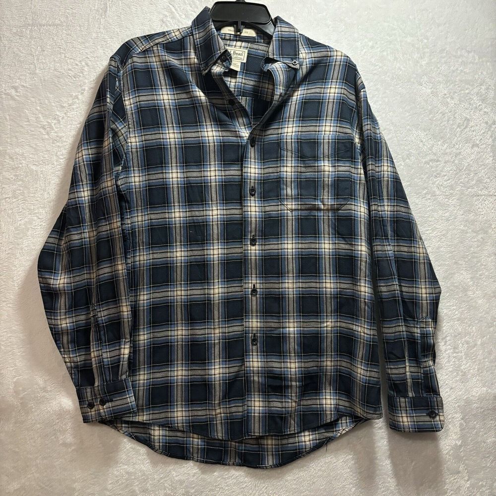 LL Bean Mens Shirt Sz Small Traditional Fit Button Front Long Sleeve Blue Plaid